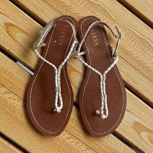 LAUREN RALPH LAUREN White Silver Leather Gladiator Sandals Size 9.5